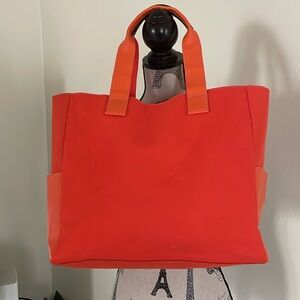Lancôme Orange Floral Reversible Tote/Beach Bag-Approx:13”x 13 1/2”x 4 1/2”